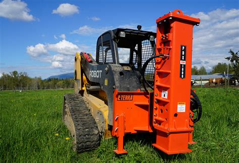 skid steer with post driver rental|hydraulic post driver for skid steer.